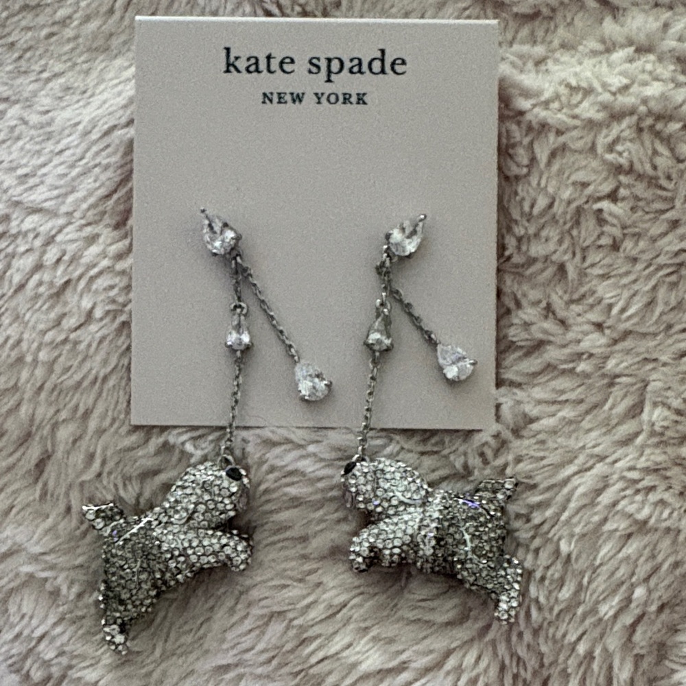 Kate Spade Glittering Silver Puppy Earrings